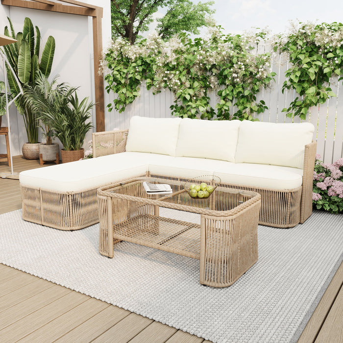 Outdoor Modular Conversation Sofa With Cushions And Coffee Table - Beige