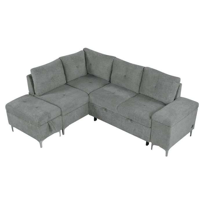 Versatile L Shaped Sofa Bed With Storage, Cup Holders, USB Ports Chenille