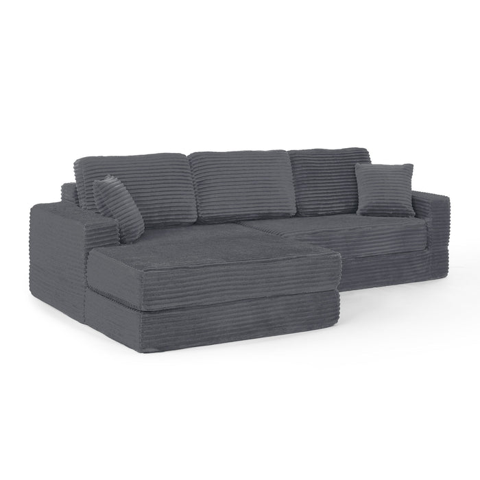 Modern Minimalist L Shape Modular Sectional Sofa, Corduroy Couch