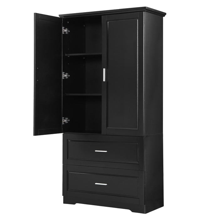 Tall Bathroom Storage Cabinet, Cabinet With 2 Doors And Drawers, Adjustable Shelf