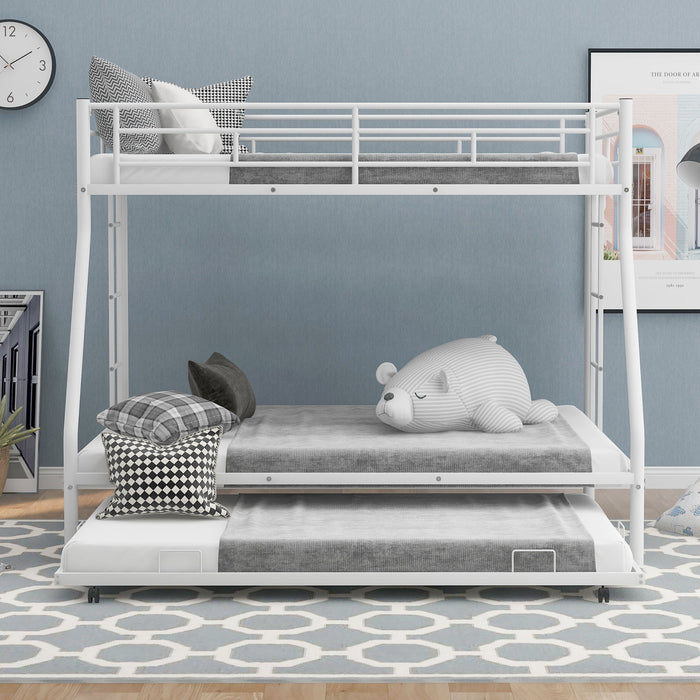 Bunk Bed With Steel Frame And Trundle, 2 Side Ladders