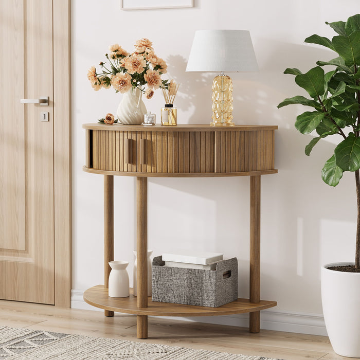 Half Moon Console Table For Living Room - Walnut