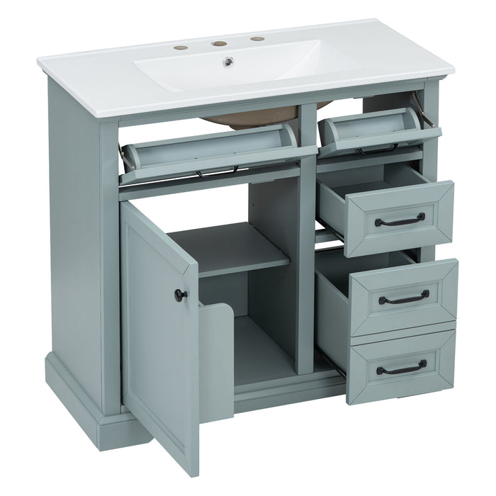 Bathroom Vanity With Sink, 2 Tip Out Drawers, Soft Close Hinges - Gray