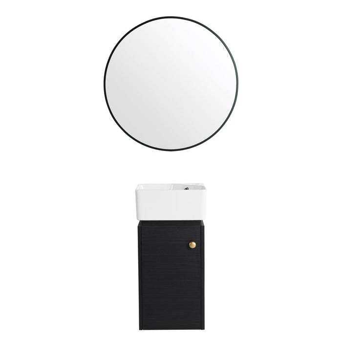 Compact Bathroom Vanity With Sink, Soft Close Door - Black Chestnut