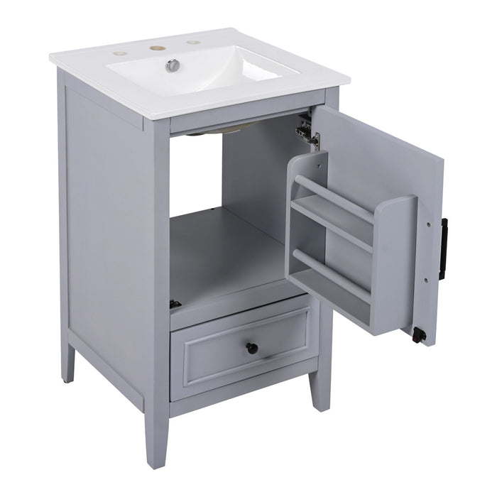 20" Bathroom Vanity With Sink, Bathroom Cabinet With A Door, Door Shelf Storage And Adiustable Foot Pads, A Drawer - Gray
