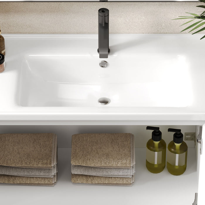 Wall Mounted Bathroom Vanity With Sink, 2 Open Shelves - White