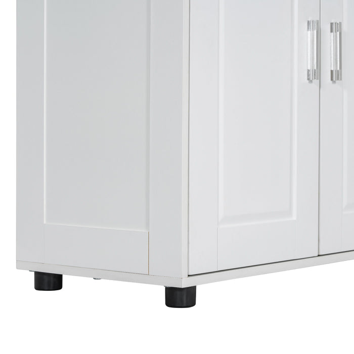 Tall And Wide Bathroom Floor Storage Cabinet With 4 Doors, Adjustable Shelves - White