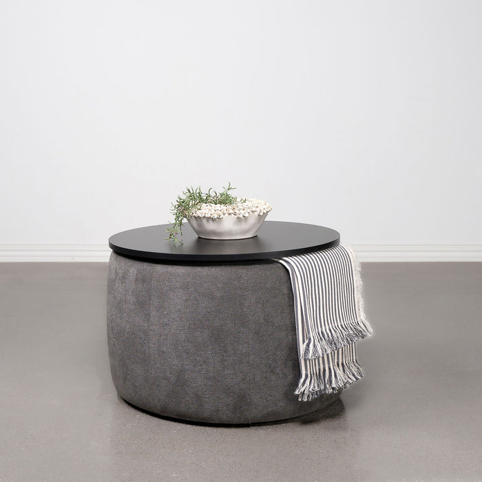Reeves - Round Upholstered Lift Top Storage Ottoman - Gray