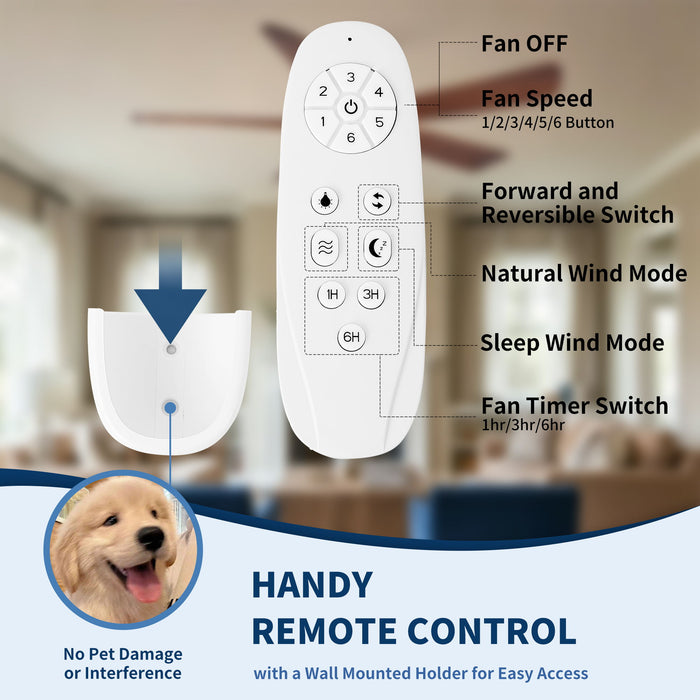 Ceiling Fan With Light And Remote Control, Noiseless, 6 Speeds Reversible, Quiet DC - Matte Black