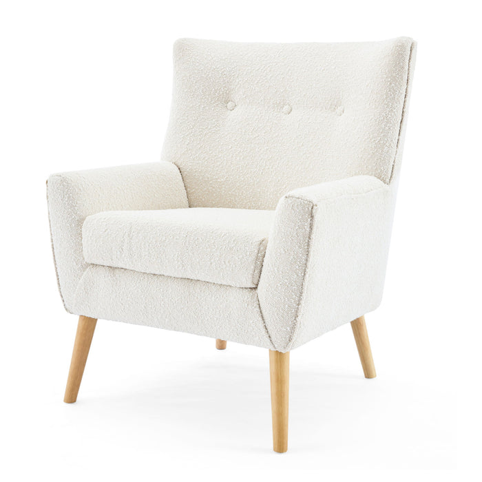 Ergonomic Accent Chair With Button Tufted Design And Rubber Wood Legs - Almond