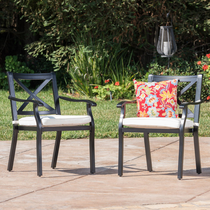 Outdoor Dining Chair Set With Water Resistant Cushions - Black / Ivory
