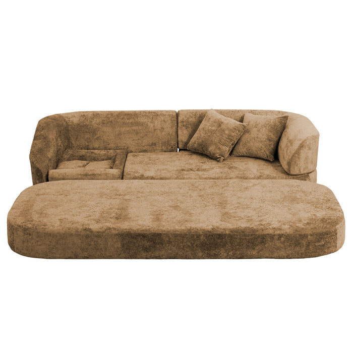 3 Seater Sofa With Built In Pet Bed Nook, Curved Design And 2 Throw Pillows
