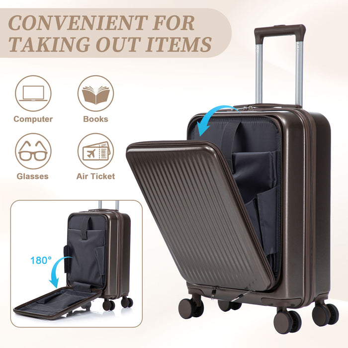 Luggage Set With Cosmetic Case, Combination Lock, Front Opening Design