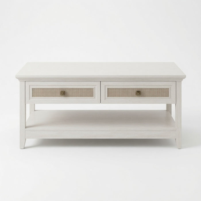Coffee Table With Drawers & Storage Shelf - White