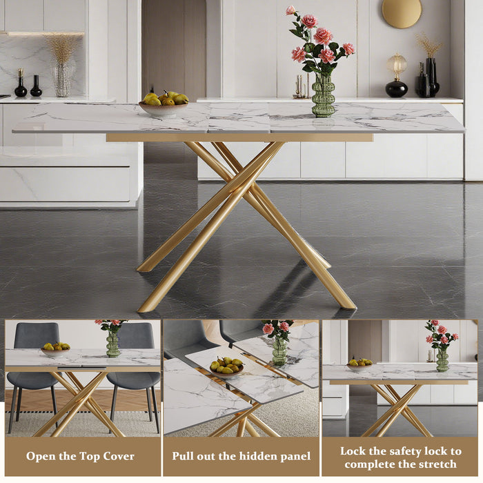 Modern Expandable Dining Table With Retractable Leaf With Chairs