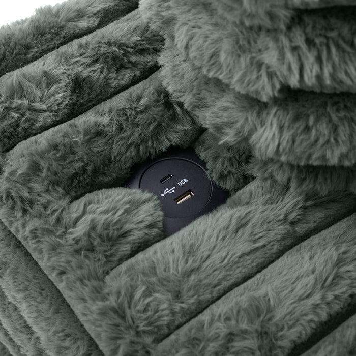 Plush Oversized Double Chaise Lounge Sofa Bed With USB Ports And Cup Holders