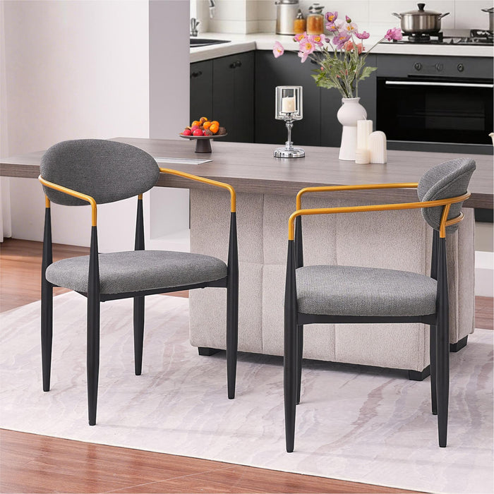Modern Upholstered Dining Chair With Accented Armrests (Set of 2)