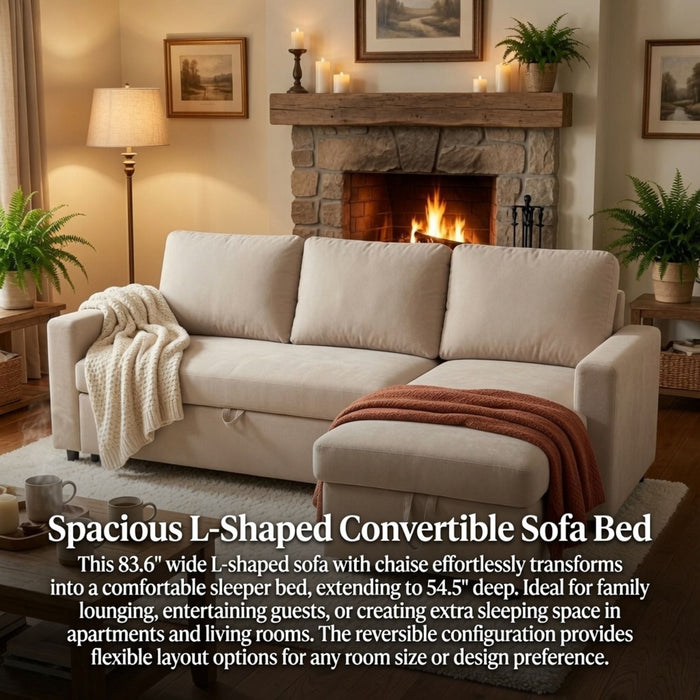 L - Shaped Convertible Sofa Bed With Storage Chaise