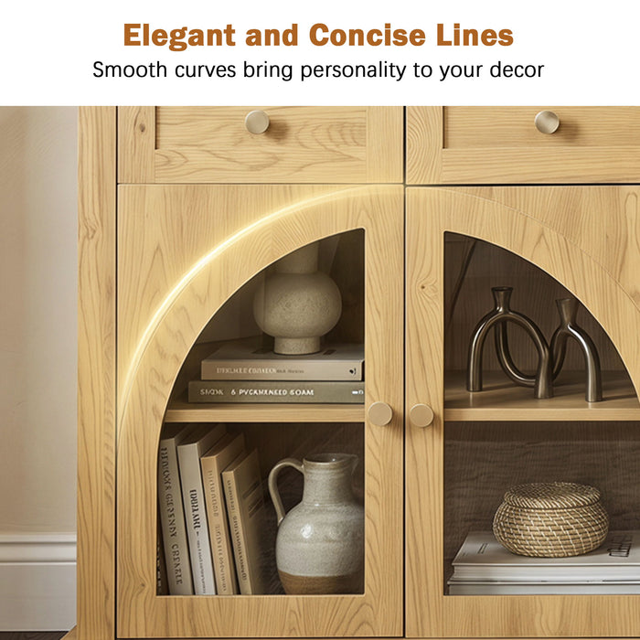 Sideboard Cabinet With 4 Drawers And 4 Arched Glass Doors