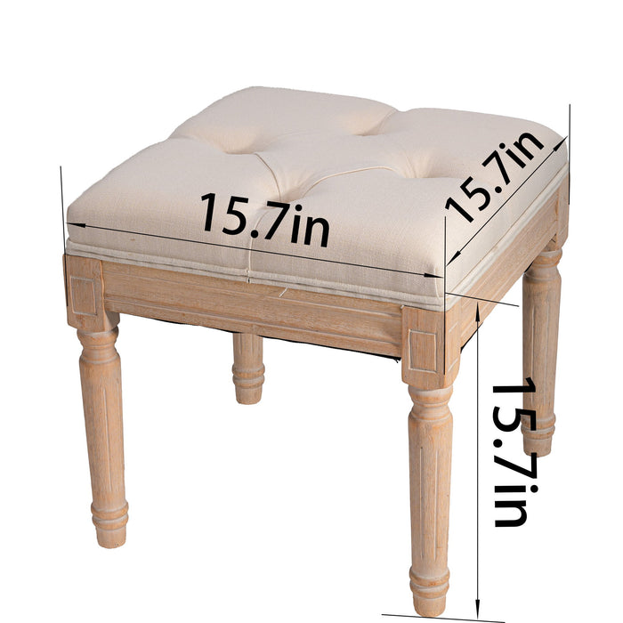 Small Padded Square Ottoman Bench For Living Room - Beige