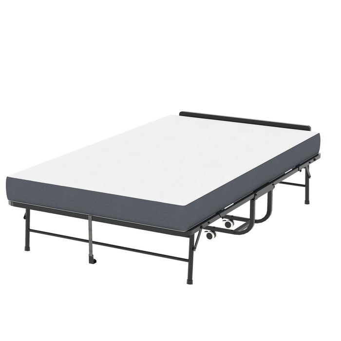 Twin Wide Folding Bed With Adjustable Headboard, Extra Long Rollaway For Tall People, Memory Foam Mattress - Black