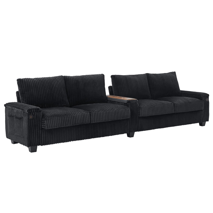 Modern 4 Seater Corduroy Sofa Couch With USB Ports And Hidden Storage