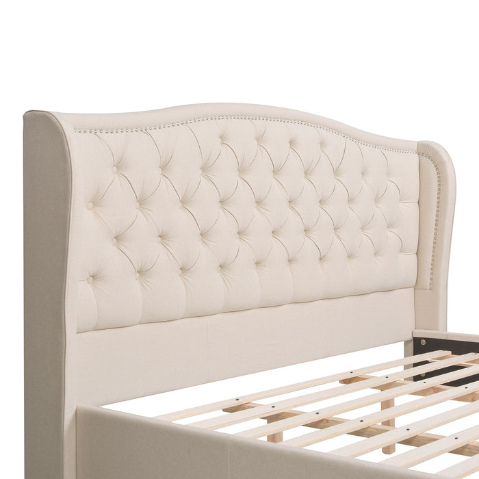 Fontana - Handcrafted Wingback Upholstered Platform Bed Frame