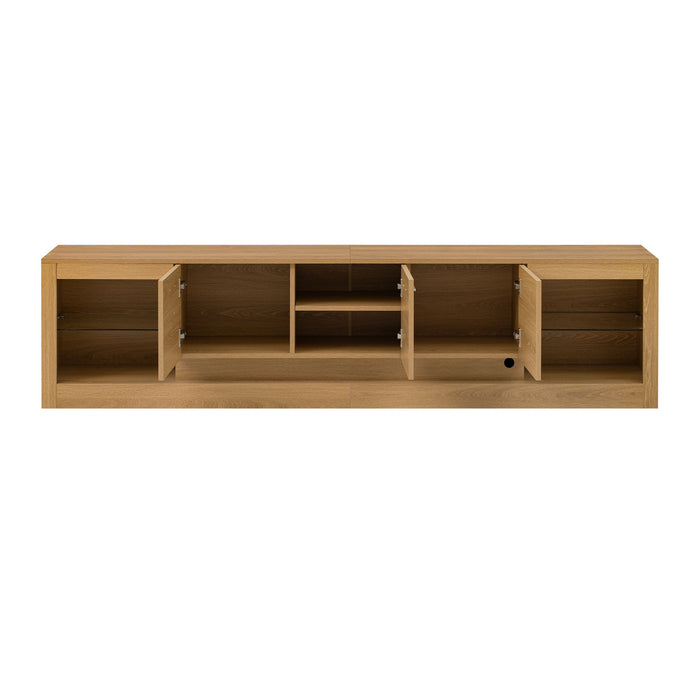 TV Stand With 6 Cabinets & 2 Open Compartments, Entertainment Center For TVs Up To 90'', Television Console - Natural Wood