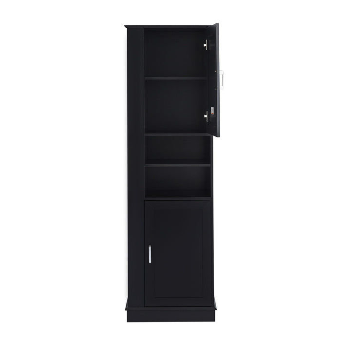 Tall Freestanding Bathroom Storage Cabinet With Adjustable Shelves And Side Hooks Board, Rectangle Design