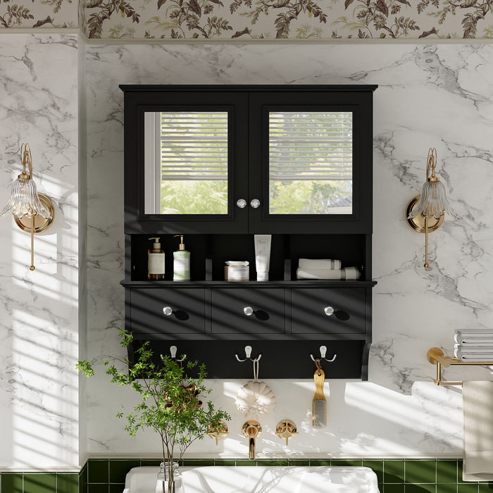 Modern Bathroom Mirror Cabinet With Drawers, Organizer Hooks, And High-Definition Mirrors