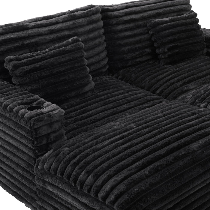 Oversized Double Chaise Lounge Sofa With USB Ports And Cup Holders