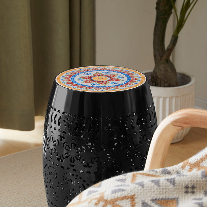 Ruby - Boho Mosaic Side Table With Ceramic Tile Top