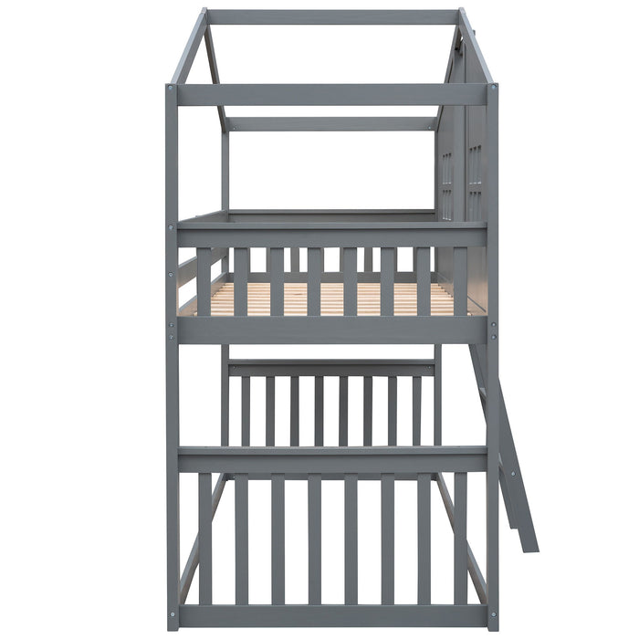 House Bunk Bed With Ladder, Wood Bed