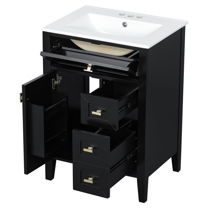 Bathroom Vanity With Sink, 3 Drawers & Cabinet With 2 Tier Door Storage Rack, Soft Close Doors & Drawers