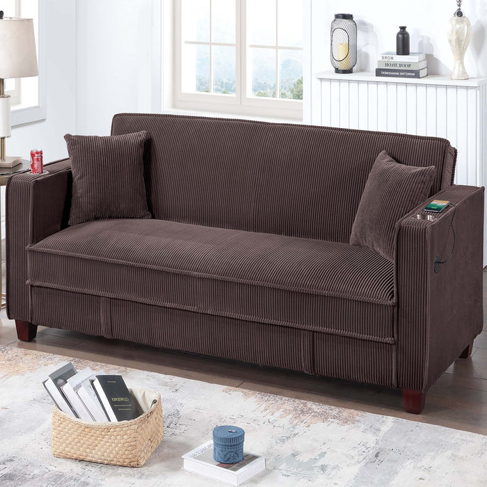 Modern Convertible Sofa With Hidden Storage USB Port, Cup Holder