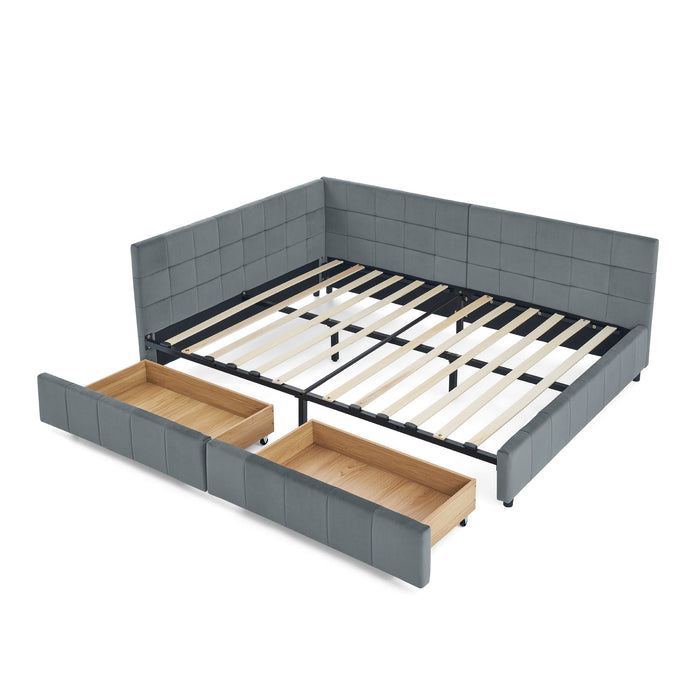 Elegant Storage Upholstered Tufted Bed Frame With Backrest And Armrests