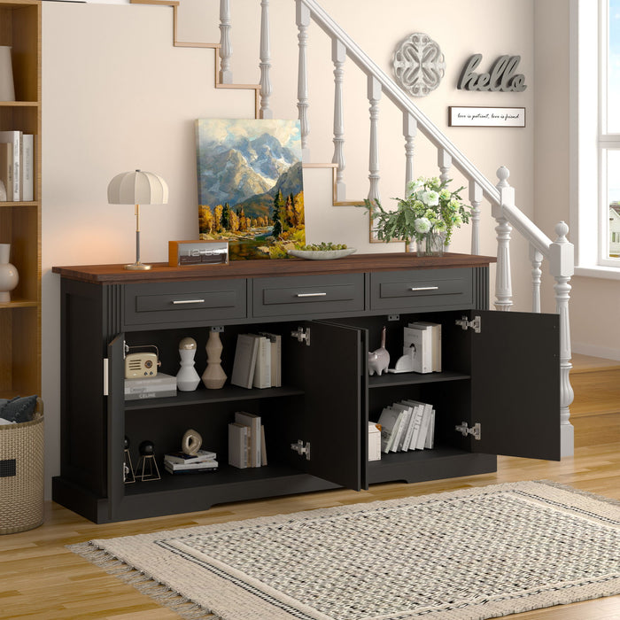Fluted Sideboard Buffet Cabinet With 4 Doors And 3 Drawers