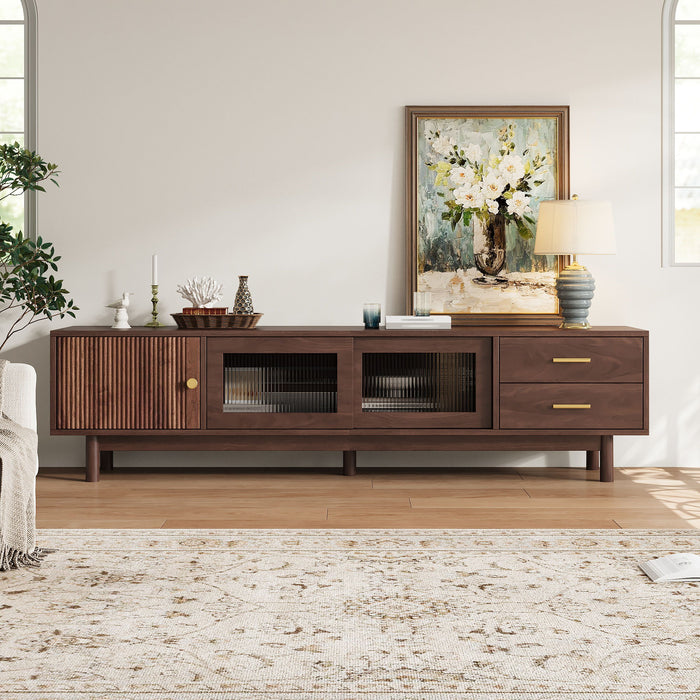 TV Stand With Sliding Doors And 2 Drawers For Living Room - Dark Brown