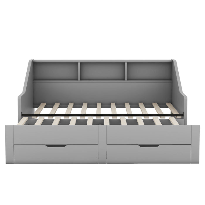 Daybed Frame With Storage Bookcases, 2 Drawers, Charging Station