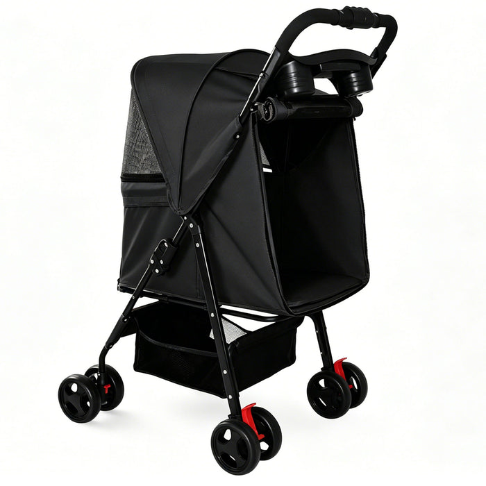 Foldable Pet Stroller For Small Dogs And Cats With Multi Functional Tray