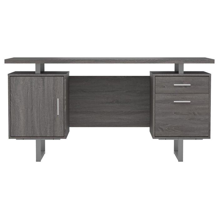 2 Drawer Floating Top Office Desk, Storage Features - Gray