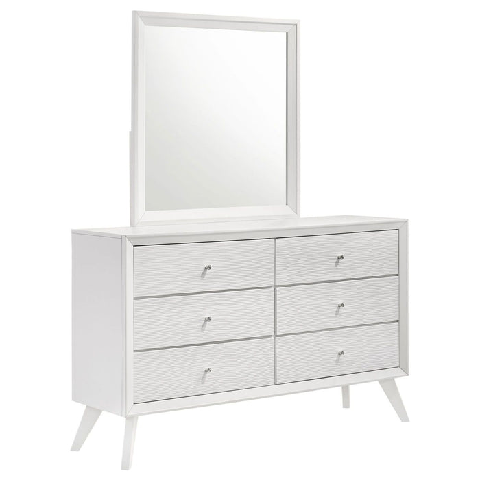 1 Piece Dresser With Angled Legs, Wave Texture And Round Knobs - White
