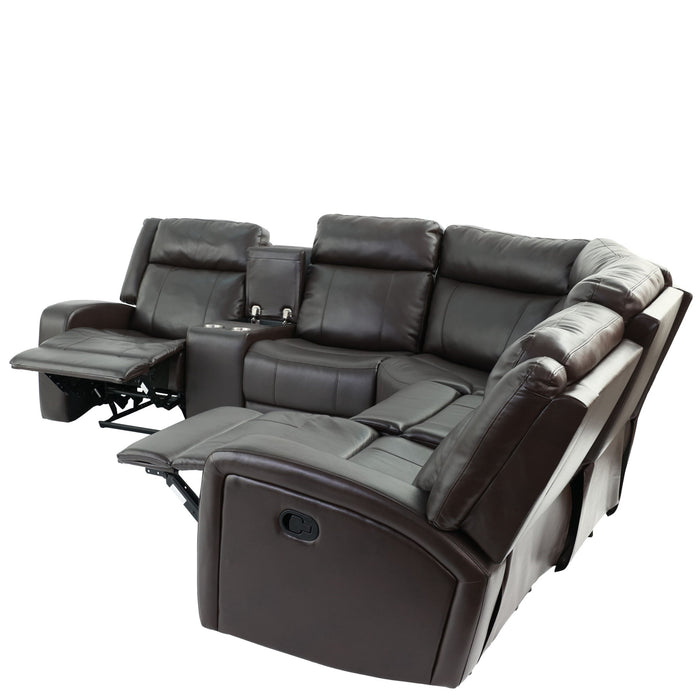 Manual Motion Recliner Sectional Sofa With Console And Cup Holders - Brown