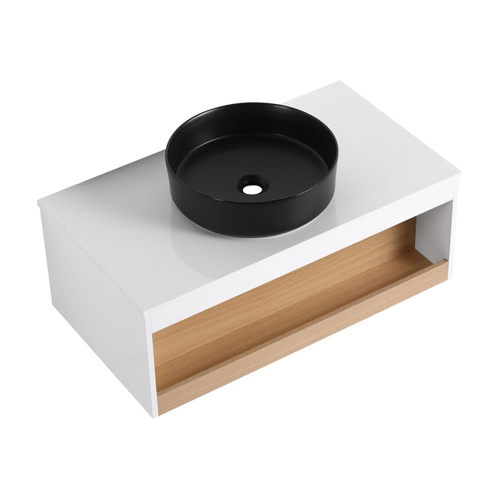 Floating Bathroom Vanity With Glossy Round Vessel Sink