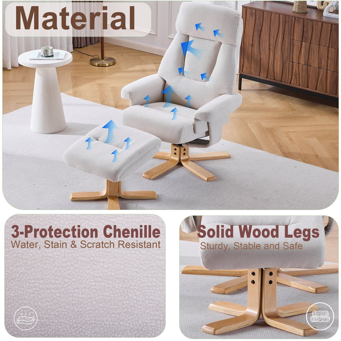 Upholstered Heated Massage 360° Swivel Accent Chair With Ottoman