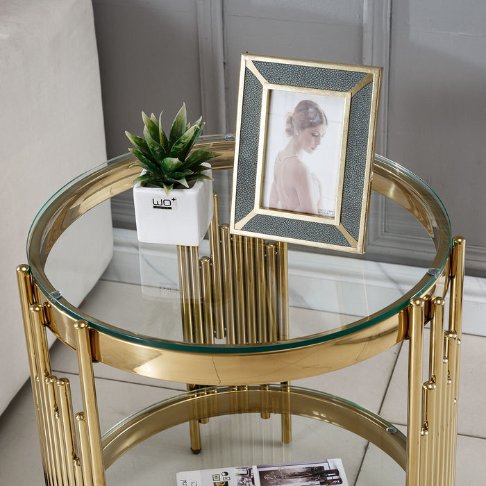 Round Double Tier Table With Flute Shaped Tube Legs