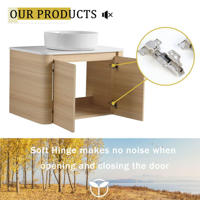 Mounted Bathroom Vanity With Art Sink, 2 Storage Shelves, Soft Close Door