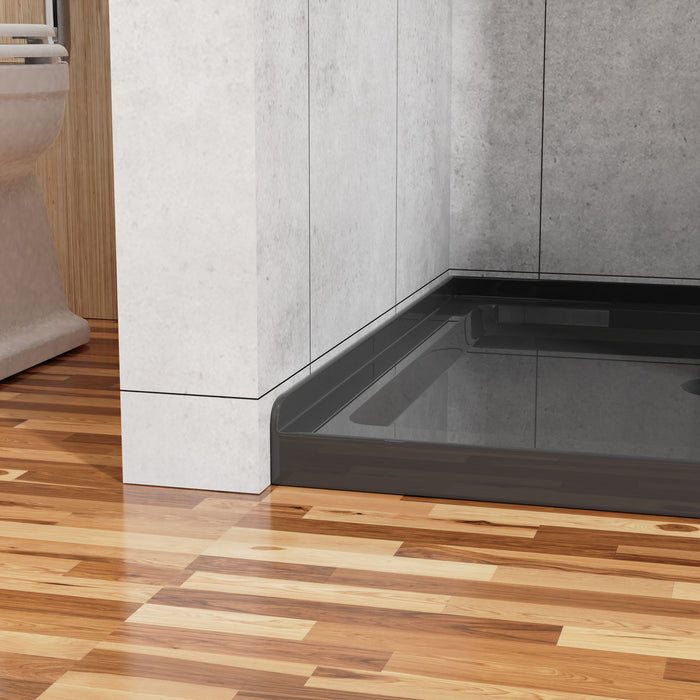 Shower Base, Anti Slip Center Drain Single Threshold - Black