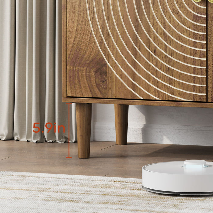 Buffet Cabinet With Line Groove Design, Sideboard Buffet Cabinet With Storage, Multifunctional Accent Cabinet For Living Room, Entryway, Hallway, Office, Kitchen - Brown