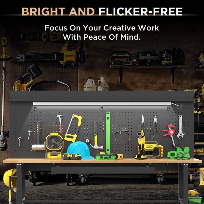 Adjustable Height Workbench, Includes Drawers, Power Outlet, LED Light, Wheels Or Leveling Feet - Black